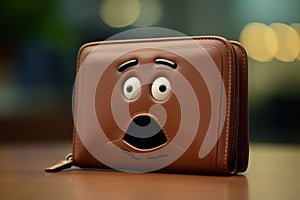 An empty wallet or purse with an upset expression, symbolizing the financial strain of expensive shopping. Generative Ai