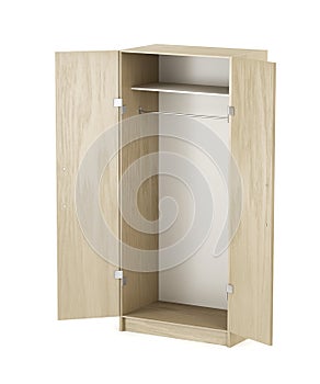Empty wardrobe on white background