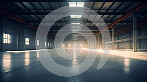 Empty warehouse building or factory hall generative AI