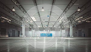 Empty warehouse with concrete floor