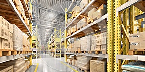 Empty warehouse full of cargo. 3d illustration
