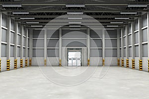 Empty warehouse interior or industrial building. 3D rendering