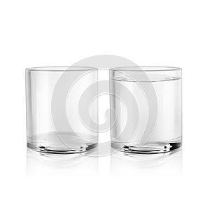 Empty water glass and glass of still water isolated on white background. 3d render