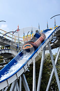 Empty water slide amusement park ride