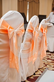 Empty wedding chairs elegantly decorated