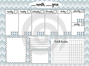 Empty weekly planner with water level tracker, space for notes,