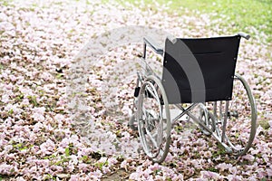 Empty wheelchair parked in hospital