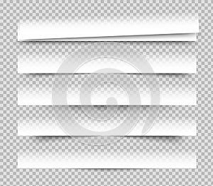 Empty white banners with shadow. Paper blurb banner. Web vector header. Interface with gray shade. Blank stickers set photo