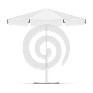 Empty white beach umbrella. Blank round market tent canopy mock up