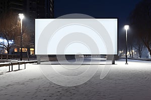 An empty white billboard layout for urban outdoor advertisements amid the festive Christmas and New Year celebrations