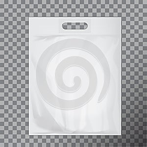 Empty white blank plastic bag mock up isolated. Consumer pack ready for logo design or identity presentation. Commercial