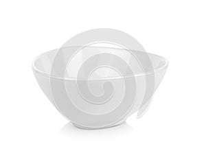 Empty white bowl isolated on white background. Top view