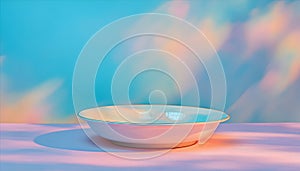 Empty white bowl on a pastel background