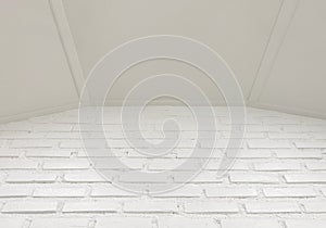 Empty white brick wall and ceiling wall background.