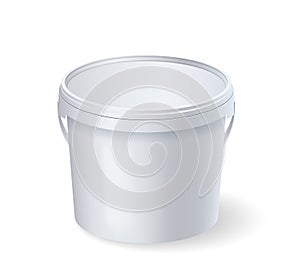 Empty white bucket with cap side view mockup for ice cream, yoghurt, mayo, paint or putty