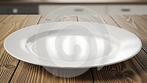 Empty White Ceramic Plate on Rustic Wooden Table