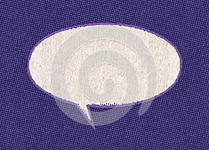 Empty white chat bubble on a background pattern of purple printing dots from a real vintage comic book page