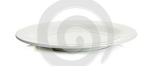 Empty white circle plate isolated on white