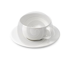 Empty white coffee cup or tea cup top view on white background. with clipping path