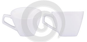 Empty white coffee porcelain cups isolated on white