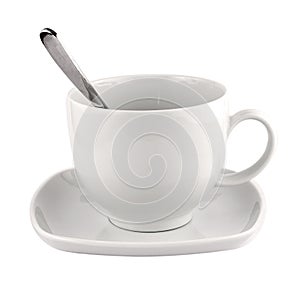 Empty White Coffee Tea Mug Saucer