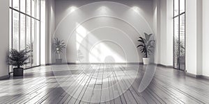 Empty white conference room background with window and sunlight with minimalist staging
