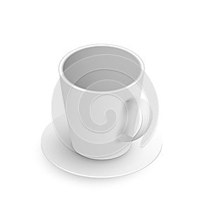 Empty white cup isometric with saucer