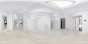 Empty white entrance hall room without furniture. full seamless spherical hdri panorama 360 degrees in interior room in modern