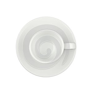 Empty white espresso coffee cup on saucer