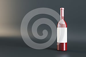 Empty white label glass wine bottle on gray background. Alcohol, winery, beverage and elegance concept. Mock up