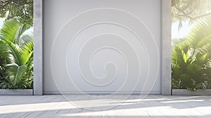 empty white luxury room with wainscot wall gray polished cement floor in sunlight from glass