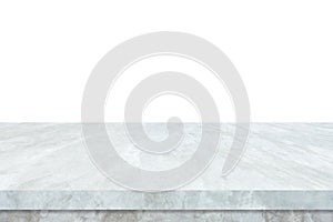 Empty white marble stone table isolated on white background, banner, table top, shelf, counter design for food, product display