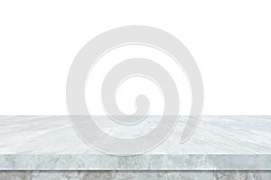 Empty white marble stone table isolated on white background, banner, table top, shelf, counter design for food, product display