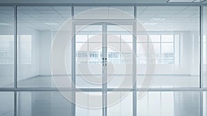 Empty White Office Space with Glass Doors and Windows