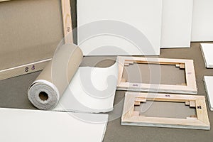Empty white painter canvases and canvas roll - painters program