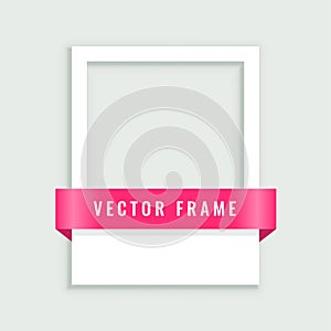 Empty white picture frame with ribbon