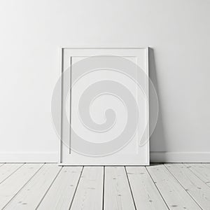 Empty white picture frame on wall