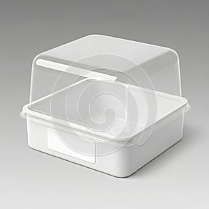 Empty white plastic food container with transparent lid mock-up
