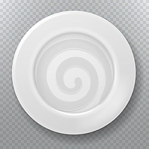 Empty white plate. Food clean ceramic porcelain plate, top view of dish or bowl kitchen cooking vector illustration