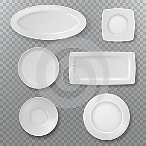 Empty white plate. Food plates top view topping dish bowl from above kitchen ceramic elements cooking porcelain isolated
