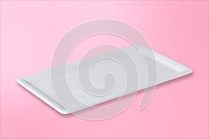 Empty white plate on gradient pink rose background