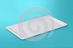 Empty white plate on gradient turquoise background