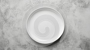 Empty White Plate on Gray Textured Surface