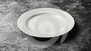 Empty White Plate on Grey Textured Surface