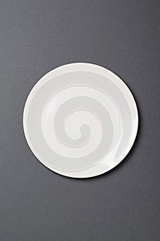 Empty White Plate, Top View on Grey Backround, Empty Space