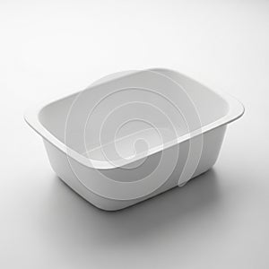 Empty White Rectangular Plastic Basin with Rounded Corners on a White Background container