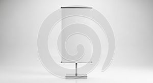 Empty White Roll Up Banner Stand with Silver Pole and Square Base on White Background (1044