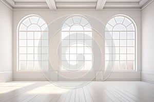 Empty white room with big windows.