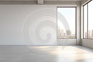 Empty white room with big windows.