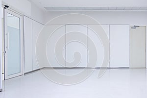 Empty white room with ceiling floor and door, nobody space inter